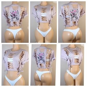 Lavender Custom Punk  Inspired Cut-Out Crop Top